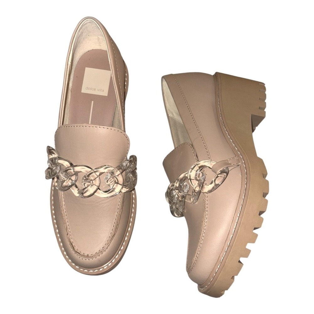 Dolce Vita Harris Leather Loafer Chunky Heel w Acrylic Chain Detail Blush 6.5